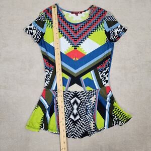 GieverGate Art to wear Artsy Colorful Bright Multicolor Peplum Size Small Top